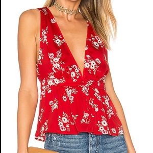L'Academie The Peplum Top in Red Floral